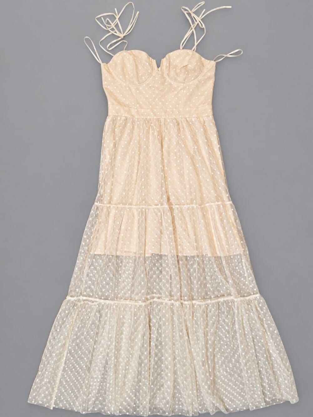 Lulus Champagne Tiered Lace Maxi Dress Size S